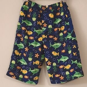 Beach Baby mesh lined swim trunks with fish print